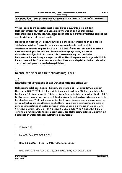 Vorschauseite 3: Die Rechtsprechung des Bundesarbeitsgerichts zum Betriebsverfassungsrecht im Jahre 2023