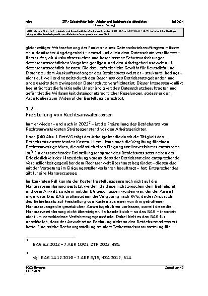 Vorschauseite 5: Die Rechtsprechung des Bundesarbeitsgerichts zum Betriebsverfassungsrecht im Jahre 2023