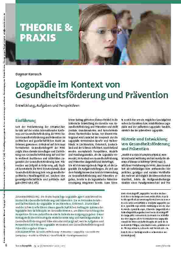 Vorschauseite 1: Logopädie im Kontext von Gesundheitsförderung und Prävention