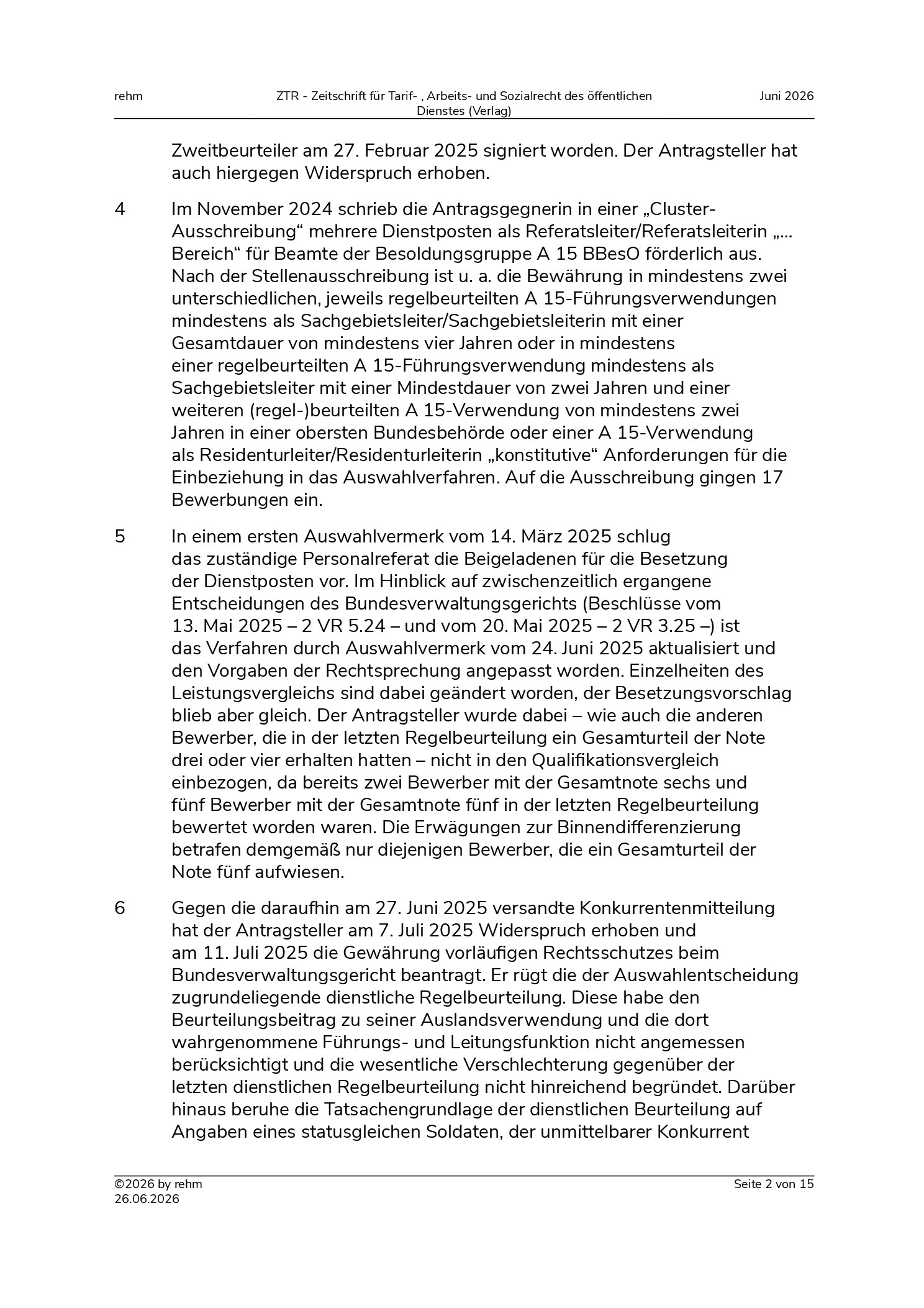 Vorschauseite 2: Wesentliche Verschlechterung einer dienstlichen Beurteilung wegen fehlender Personalführung – Beurteilungsbeiträge