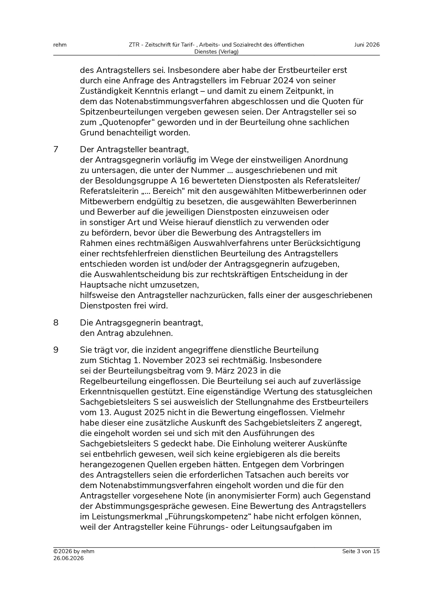 Vorschauseite 3: Wesentliche Verschlechterung einer dienstlichen Beurteilung wegen fehlender Personalführung – Beurteilungsbeiträge