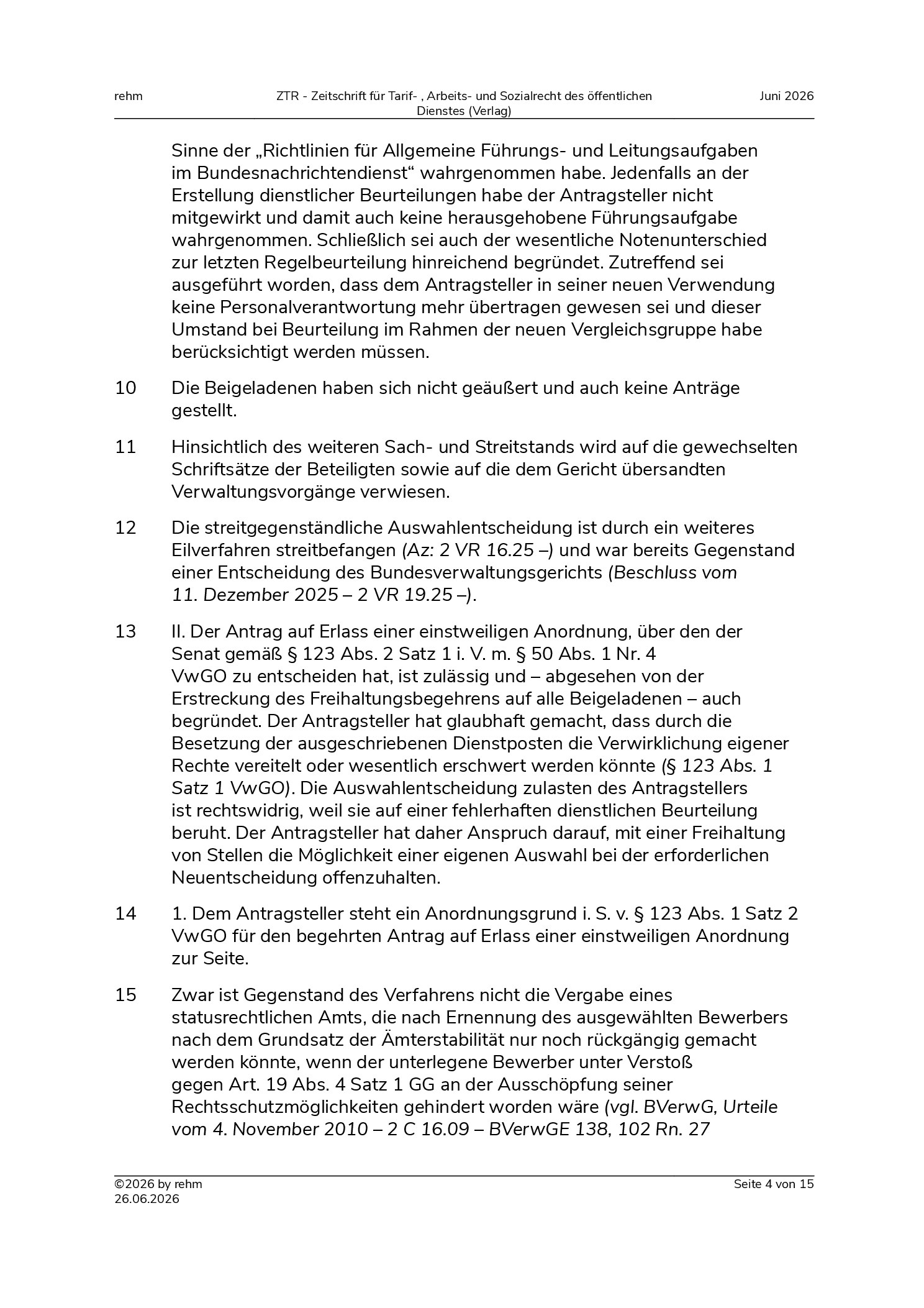 Vorschauseite 4: Wesentliche Verschlechterung einer dienstlichen Beurteilung wegen fehlender Personalführung – Beurteilungsbeiträge