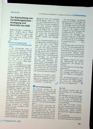 Vorschauseite 1: Zur Rückzahlung von Fortbildungskosten - Auslegung und Kontrolle von AGB