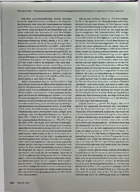 Vorschauseite 3: Personalvertretungsrechtliches Neutralitätsgebot im Zusammenhang mit Auslegung von Druckerzeugnissen