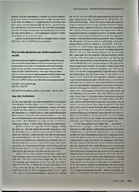Vorschauseite 4: Personalvertretungsrechtliches Neutralitätsgebot im Zusammenhang mit Auslegung von Druckerzeugnissen