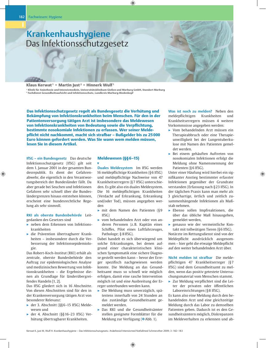 Vorschauseite 1: Krankenhaushygiene – Das Infektionsschutzgesetz