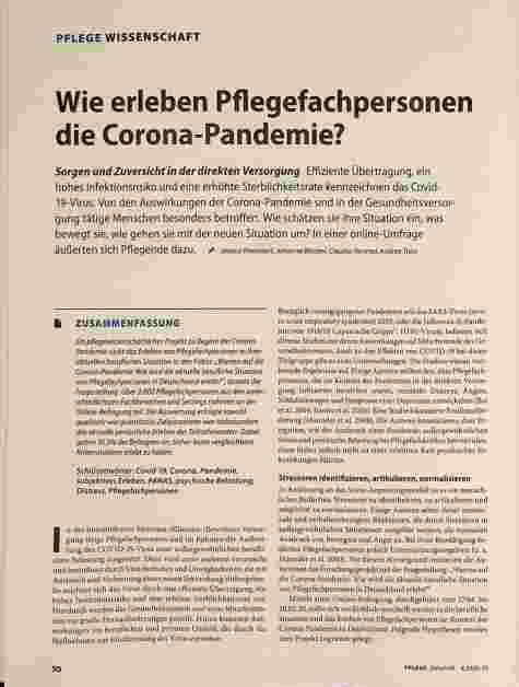 Vorschauseite 1: Wie erleben Pflegefachpersonen die Corona-Pandemie?