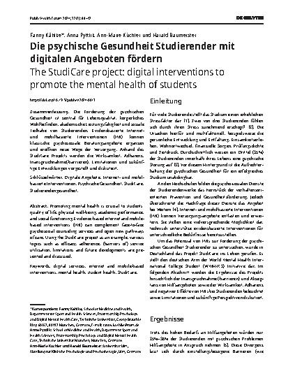 Vorschauseite 1: Die psychische Gesundheit Studierender mit digitalen Angeboten fördern.