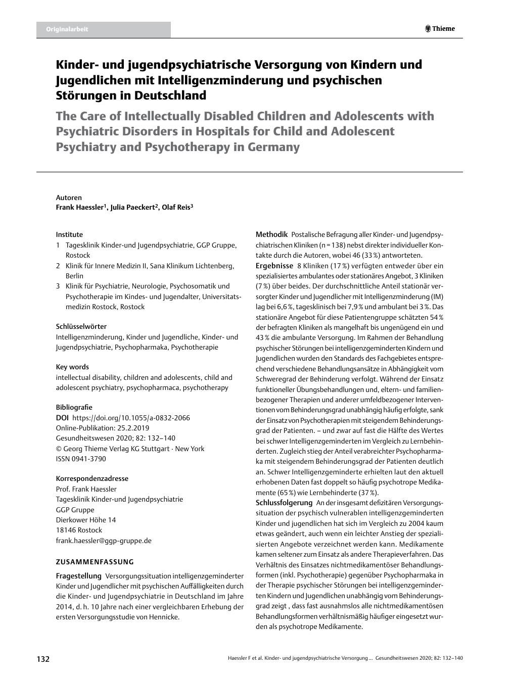 Vorschauseite 1: Kinderund jugendpsychiatrische Versorgung von Kindern und Jugendlichen mit Intelligenzminderung und psychischen Störungen in Deutschland