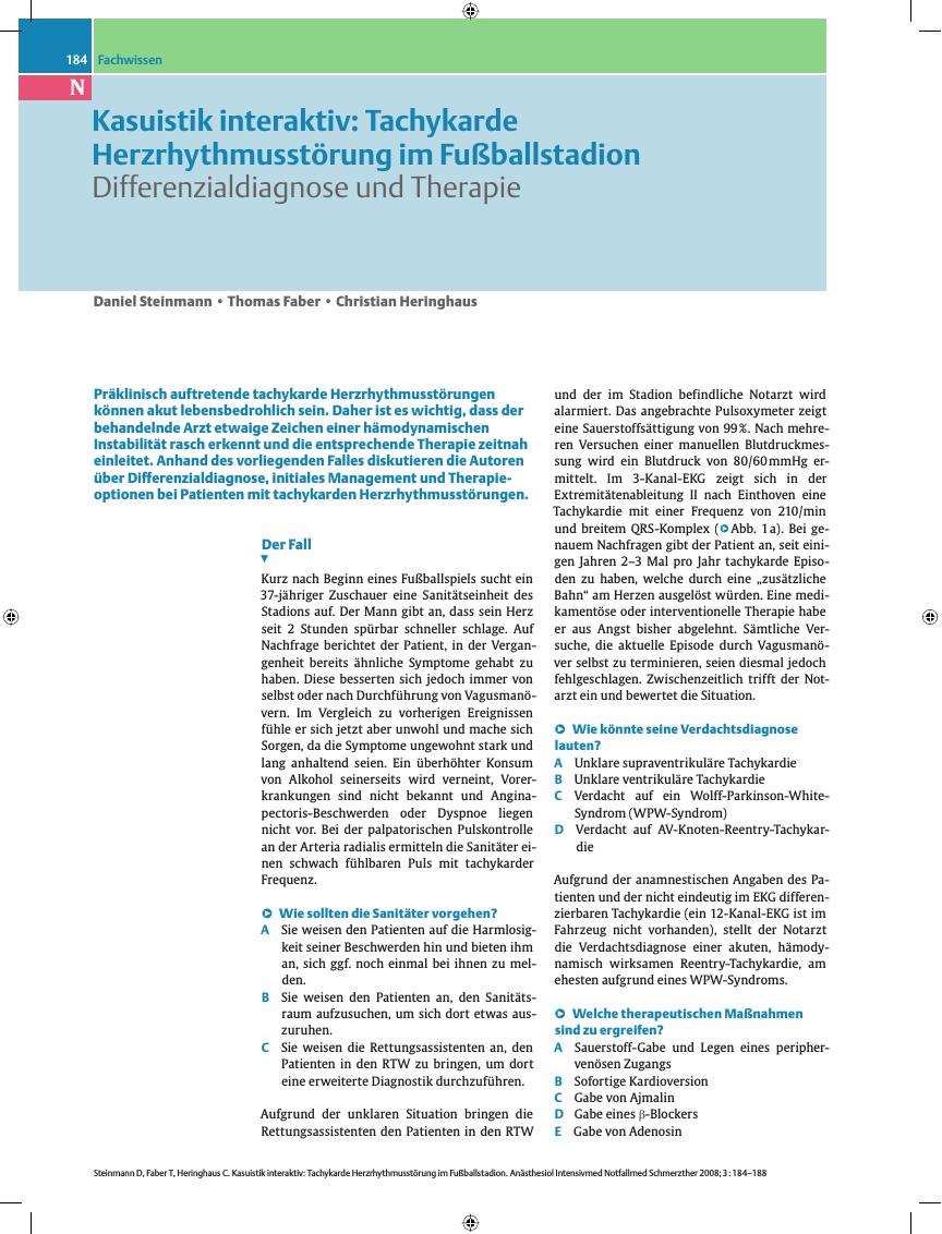 Vorschauseite 1: Kasuistik interaktiv: Tachykarde Herzrhythmusstörung im Fußballstadion - Differenzialdiagnose und Therapie