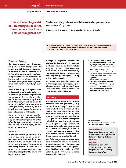 Vorschauseite 1: Die aktuelle Diagnostik der beatmungsassoziierten Pneumonie – Eine Übersicht der Möglichkeiten