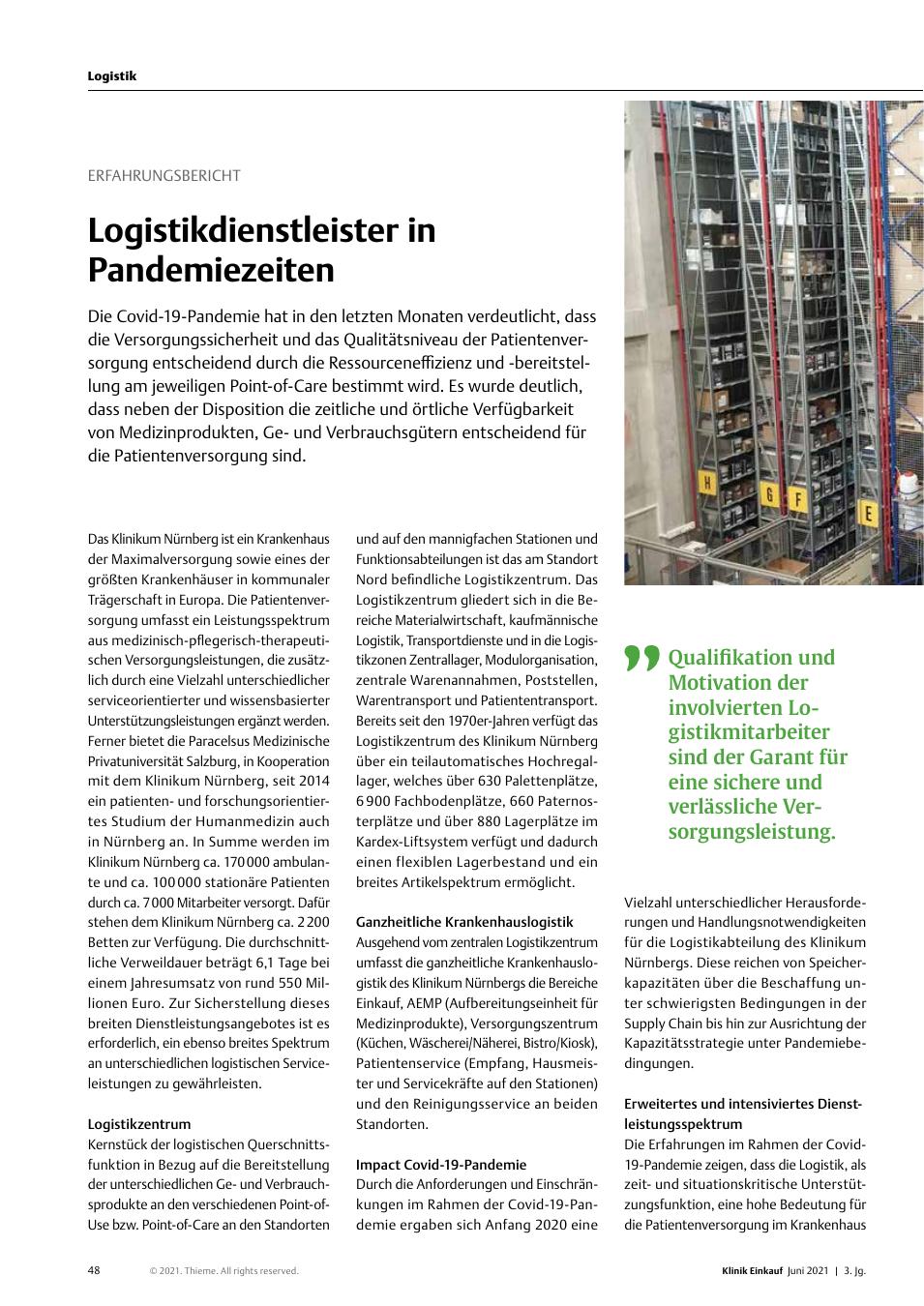 Vorschauseite 1: Erfahrungsbericht: Logistikdienstleister in Pandemiezeiten