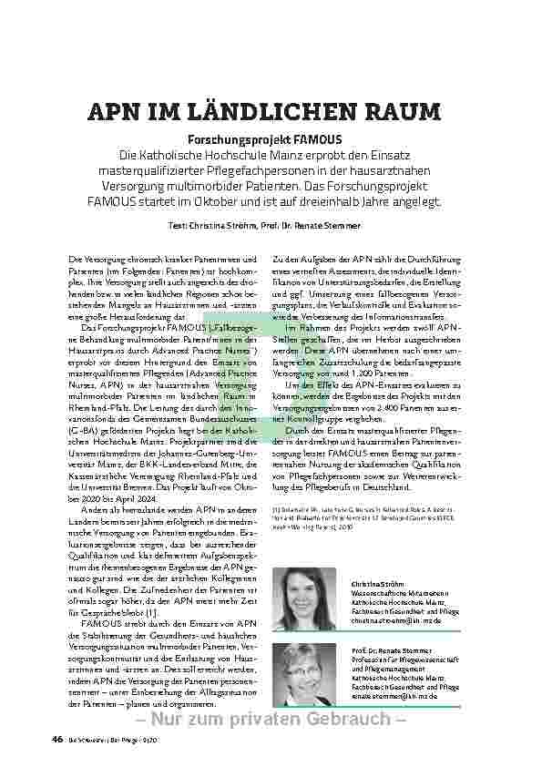 Vorschauseite 1: APN IM LÄNDLICHEN RAUM Forschungsprojekt FAMOUS