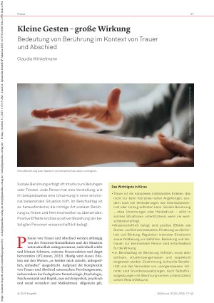 Vorschauseite 1: Kleine Gesten – große Wirkung Bedeutung von Berührung im Kontext von Trauer und Abschied