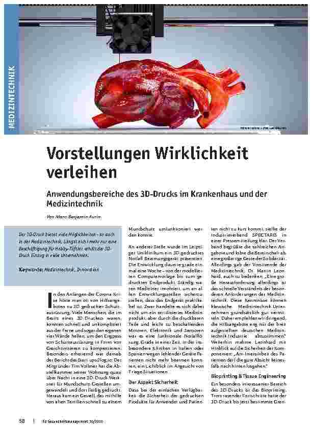 Vorschauseite 1: Vorstellungen Wirklichkeit verleihen: Anwendungsbereiche des 3D-Drucks im Krankenhaus und der Medizintechnik