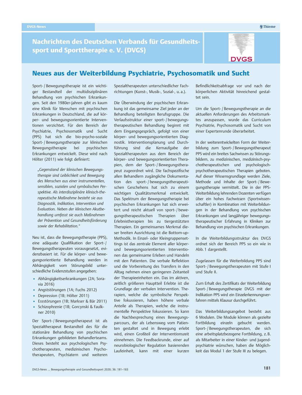 Vorschauseite 1: Nachrichten des Deutschen Verbands für Gesundheitssport und Sporttherapie e. V. (DVGS)