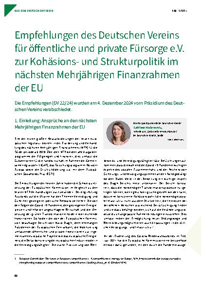 Vorschauseite 1: Empfehlungen des Deutschen Vereins für öffentliche und private Fürsorge e. V. zur Kohäsionsund Strukturpolitik im nächsten Mehrjährigen Finanzrahmen der EU