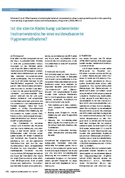 Vorschauseite 1: Ist die sterile Abdeckung vorbereiteter Instrumententische eine evidenzbasierte Hygienemaßnahme?