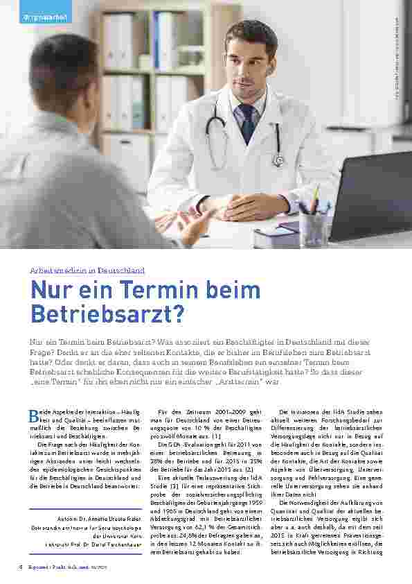 Vorschauseite 1: Arbeitsmedizin in Deutschland: Nur ein Termin beim Betriebsarzt?