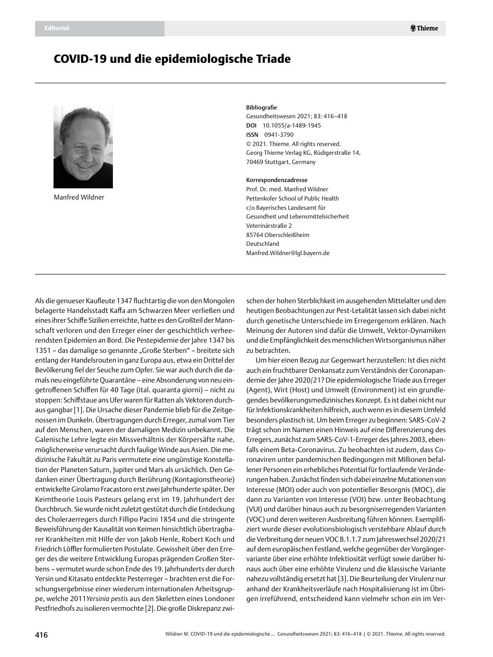 Vorschauseite 1: COVID-19 und die epidemiologische Triade