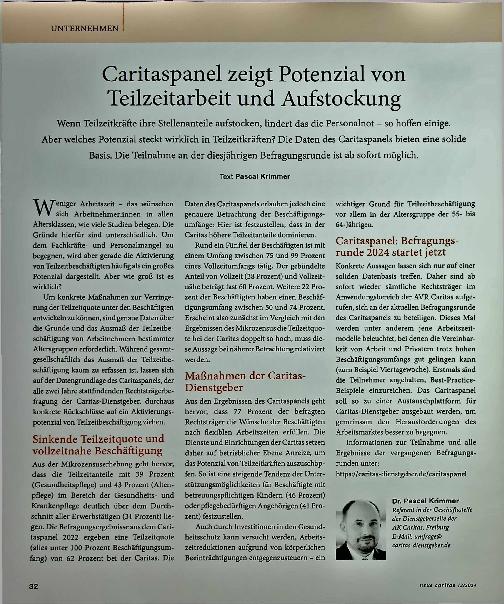 Vorschauseite 1: Caritaspanel zeigt Potenzial von Teilzeitarbeit und Aufstockung