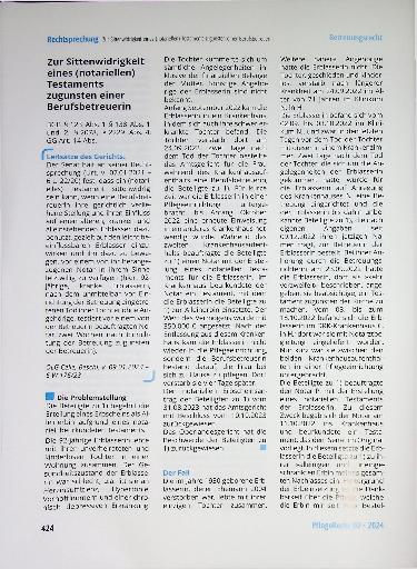 Vorschauseite 1: Zur Sittenwidrigkeit eines (notariellen) Testaments zugunsten einer Berufsbetreuerin