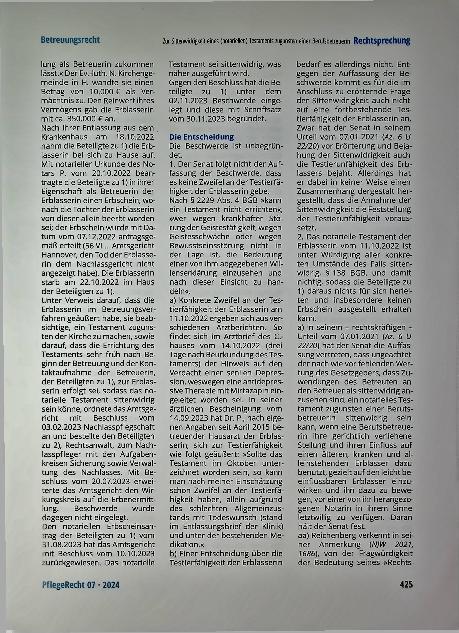 Vorschauseite 2: Zur Sittenwidrigkeit eines (notariellen) Testaments zugunsten einer Berufsbetreuerin