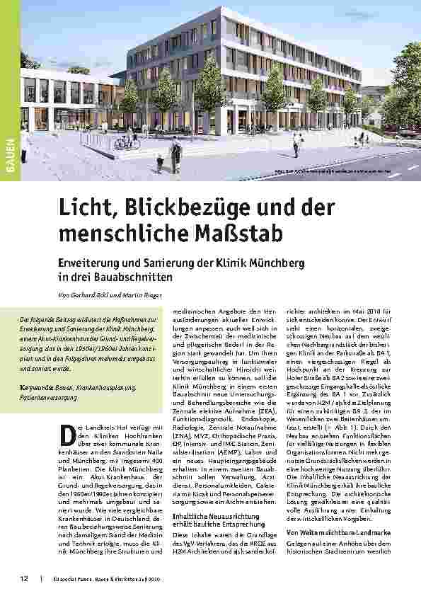 Vorschauseite 1: Licht, Blickbezüge und der menschliche Maßstab. Erweiterung und Sanierung der Klinik Münchberg in drei Bauabschnitten.