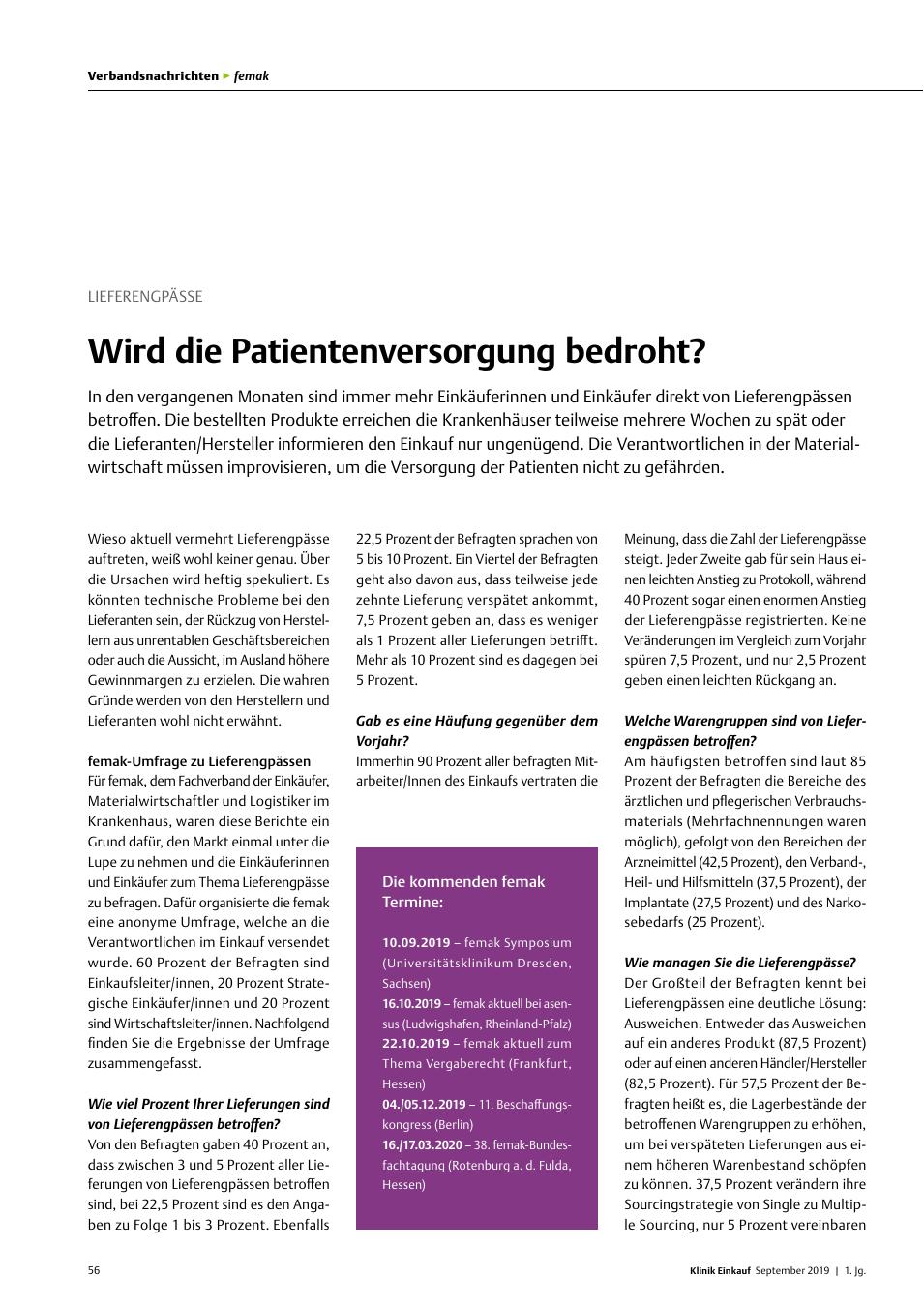 Vorschauseite 1: Lieferengpässe: Wird die Patientenversorgung bedroht?