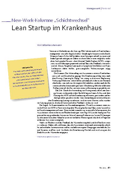 Vorschauseite 1: New-Work-Kolumne „Schichtwechsel“ Lean Startup im Krankenhaus