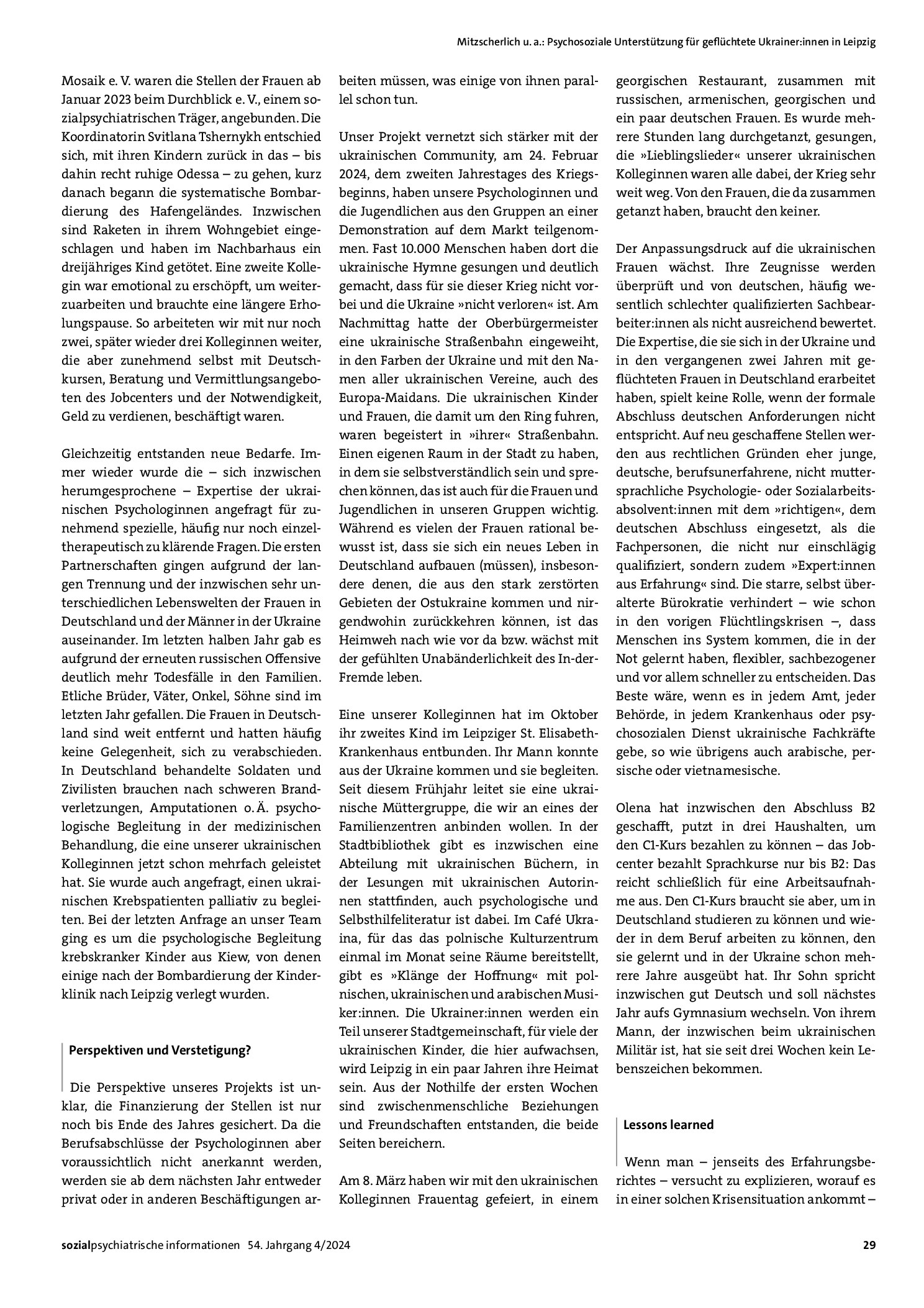 Vorschauseite 4: Psychosoziale Unterstützung für geflüchtete Ukrainer: innen in Leipzig