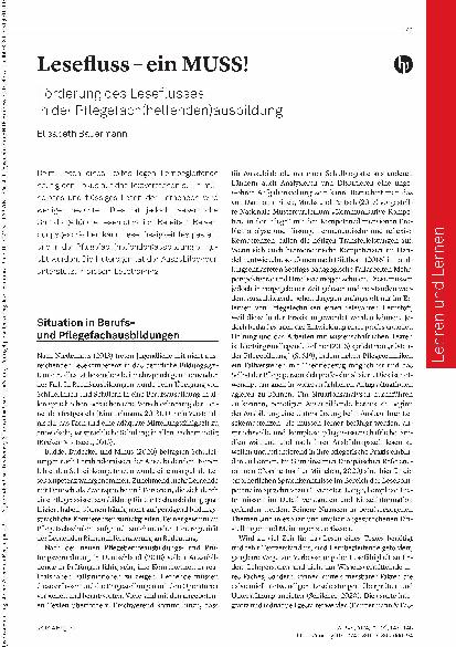 Vorschauseite 1: Lesefluss – ein MUSS! Förderung des Leseflusses in der Pflegefach(helfenden)ausbildung