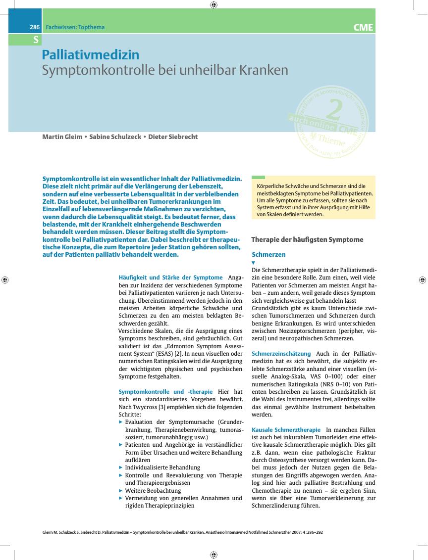 Vorschauseite 1: Symptomkontrolle bei unheilbar Kranken