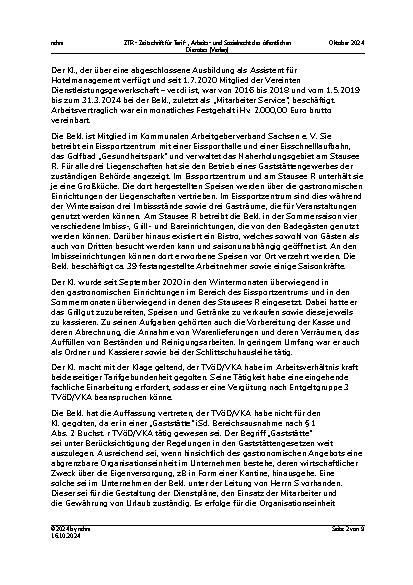 Vorschauseite 2: I. Tarifrecht Anwendungsbereich des TVöD/VKA – Bereichsausnahme – Beschäftigte in Gaststätten