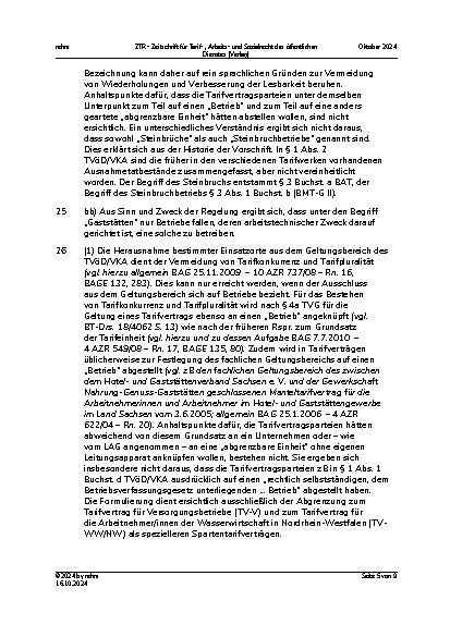 Vorschauseite 5: I. Tarifrecht Anwendungsbereich des TVöD/VKA – Bereichsausnahme – Beschäftigte in Gaststätten