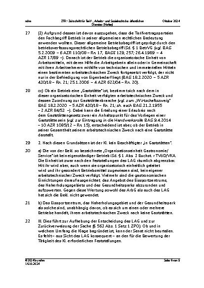 Vorschauseite 6: I. Tarifrecht Anwendungsbereich des TVöD/VKA – Bereichsausnahme – Beschäftigte in Gaststätten