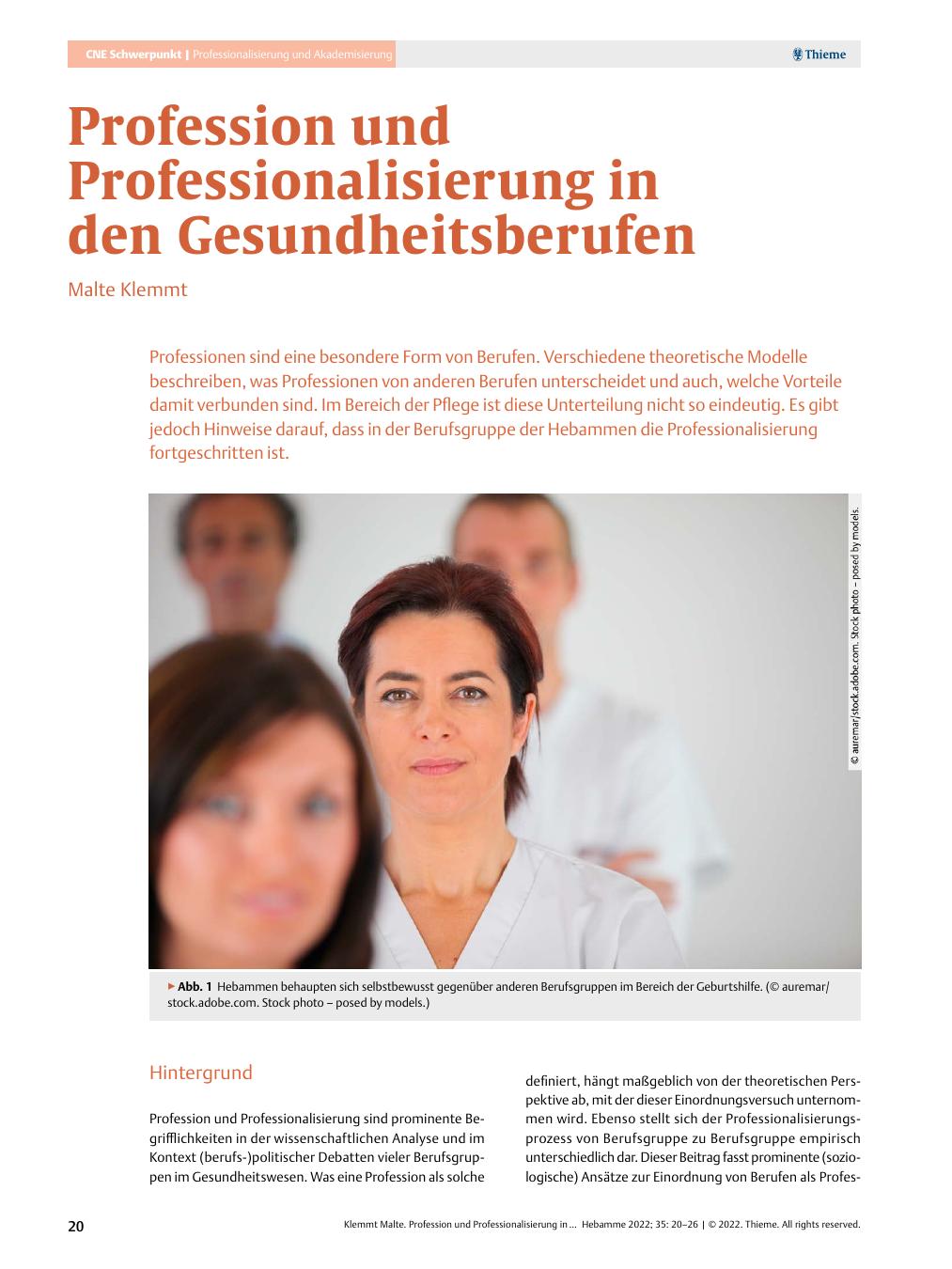 Vorschauseite 1: Profession und Professionalisierung in den Gesundheitsberufen