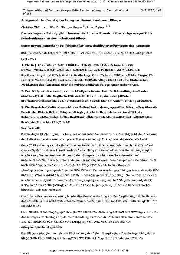Vorschauseite 1: Ausgewählte Rechtsprechung zu Gesundheit und Pflege