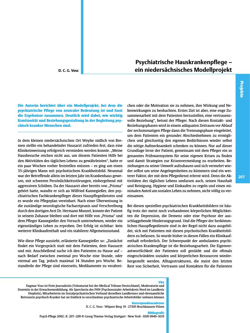 Vorschauseite 1: Psychiatrische Hauskrankenpflege - ein niedersächsisches Modellprojekt
