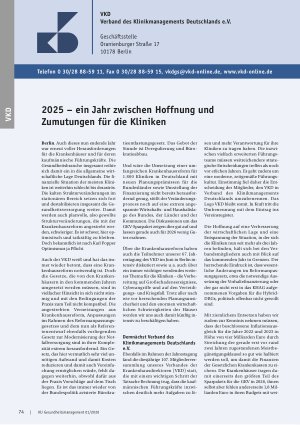 Vorschauseite 1: 2025 – ein Jahr zwischen Hoffnung und Zumutungen für die Kliniken