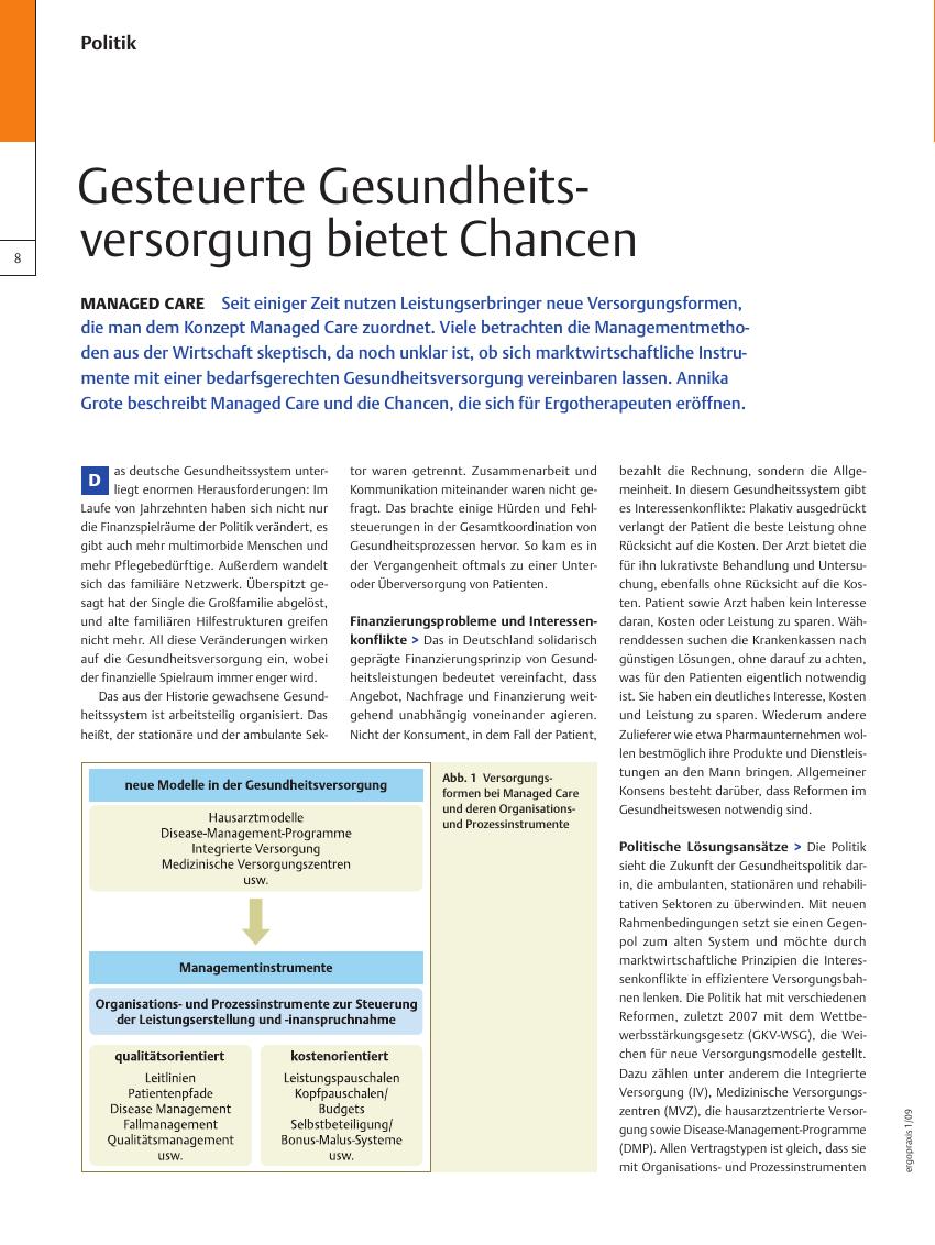 Vorschauseite 1: Managed Care ? Gesteuerte Gesundheitsversorgung bietet Chancen