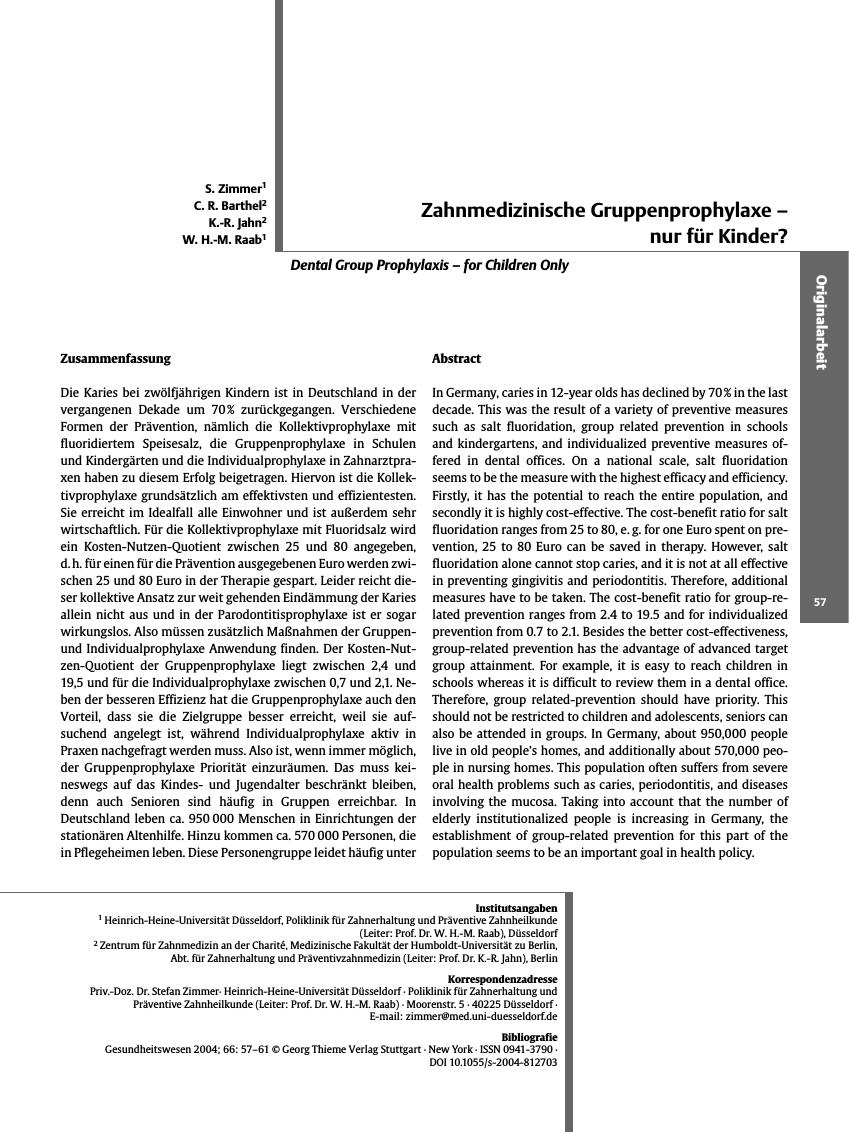 Vorschauseite 1: Zahnmedizinische Gruppenprophylaxe - nur für Kinder?