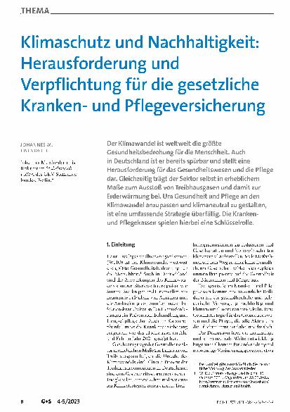 Vorschauseite 1: Klimaschutz und Nachhaltigkeit: Herausforderung und Verpflichtung für die gesetzliche Krankenund Pflegeversicherung