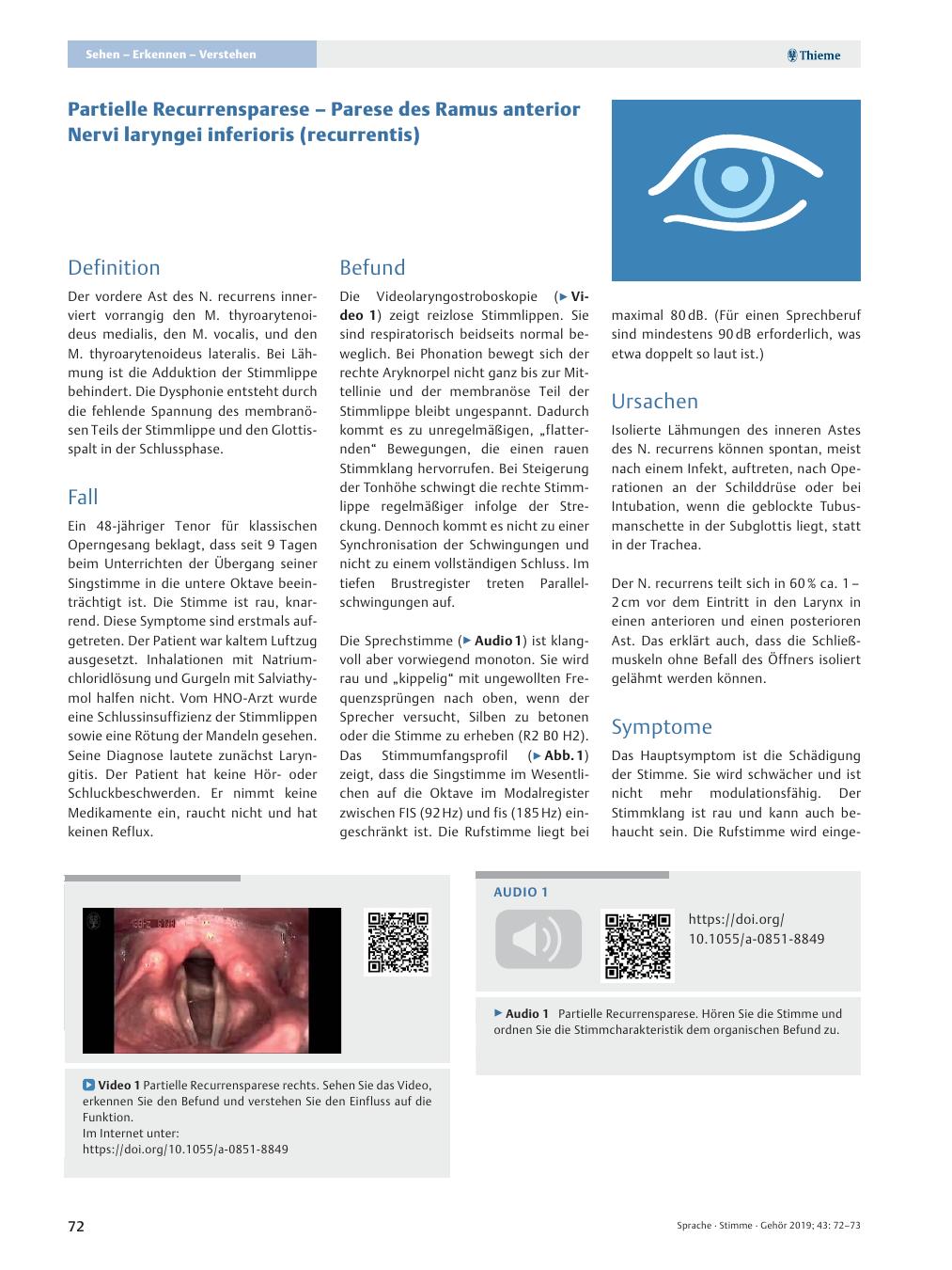 Vorschauseite 1: Partielle Recurrensparese ? Parese des Ramus anterior Nervi laryngei inferioris (recurrentis)