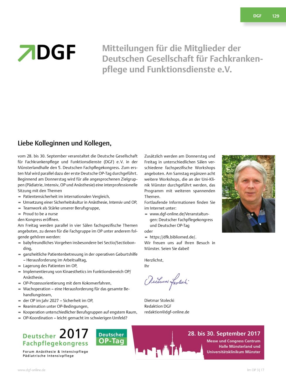 Vorschauseite 1: Mitteilungen für die Mitglieder der Deutschen Gesellschaft für Fachkrankenpflege und Funktionsdienste e.V.