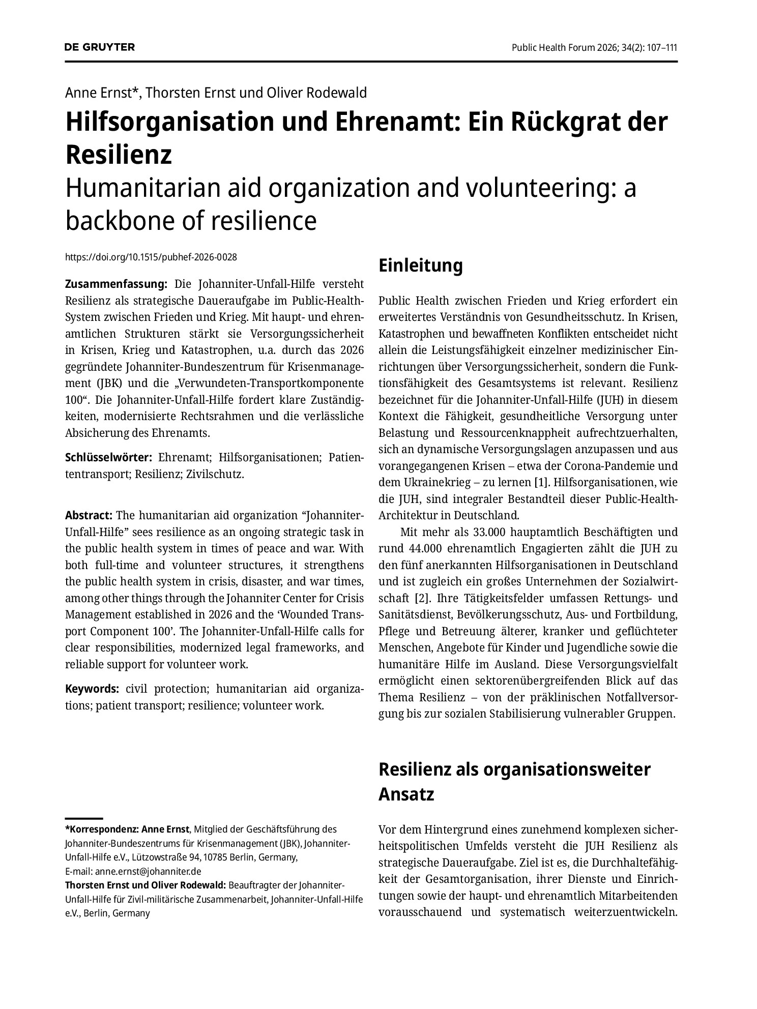Vorschauseite 1: Hilfsorganisation und Ehrenamt: Ein Rückgrat der Resilienz