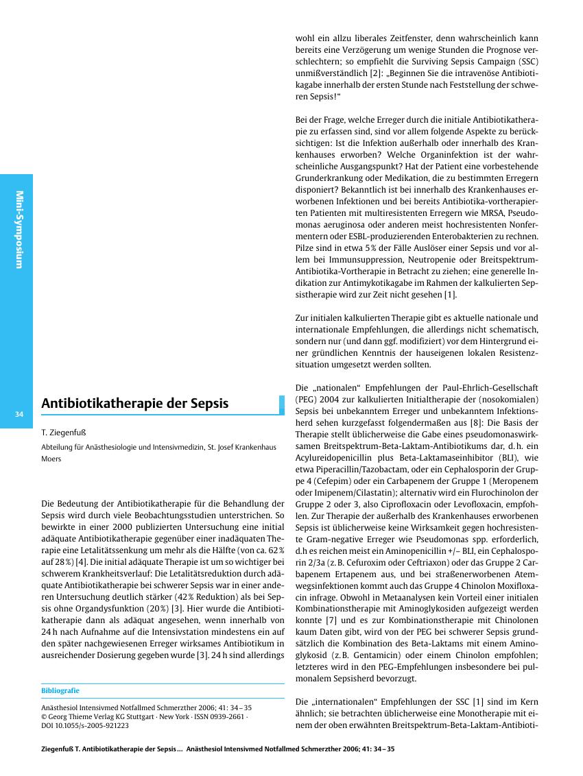 Vorschauseite 1: Antibiotikatherapie der Sepsis