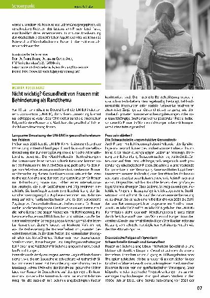 Vorschauseite 1: Nicht wichtig? Gesundheit von Frauen mit Behinderung als Randthema.