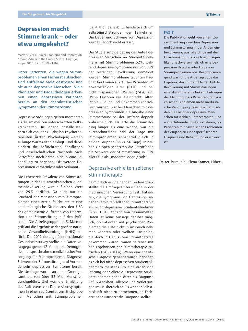 Vorschauseite 1: Depression macht Stimme krank ? oder etwa umgekehrt?