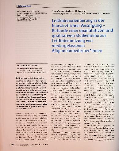 Vorschauseite 1: Leitlinienorientierung in der hausärztlichen Versorgung - Befunde einer quantitativen und qualitativen Studienreihe zur Leitliniennutzung von niedergelassenen Allgemeinmedizinerin…
